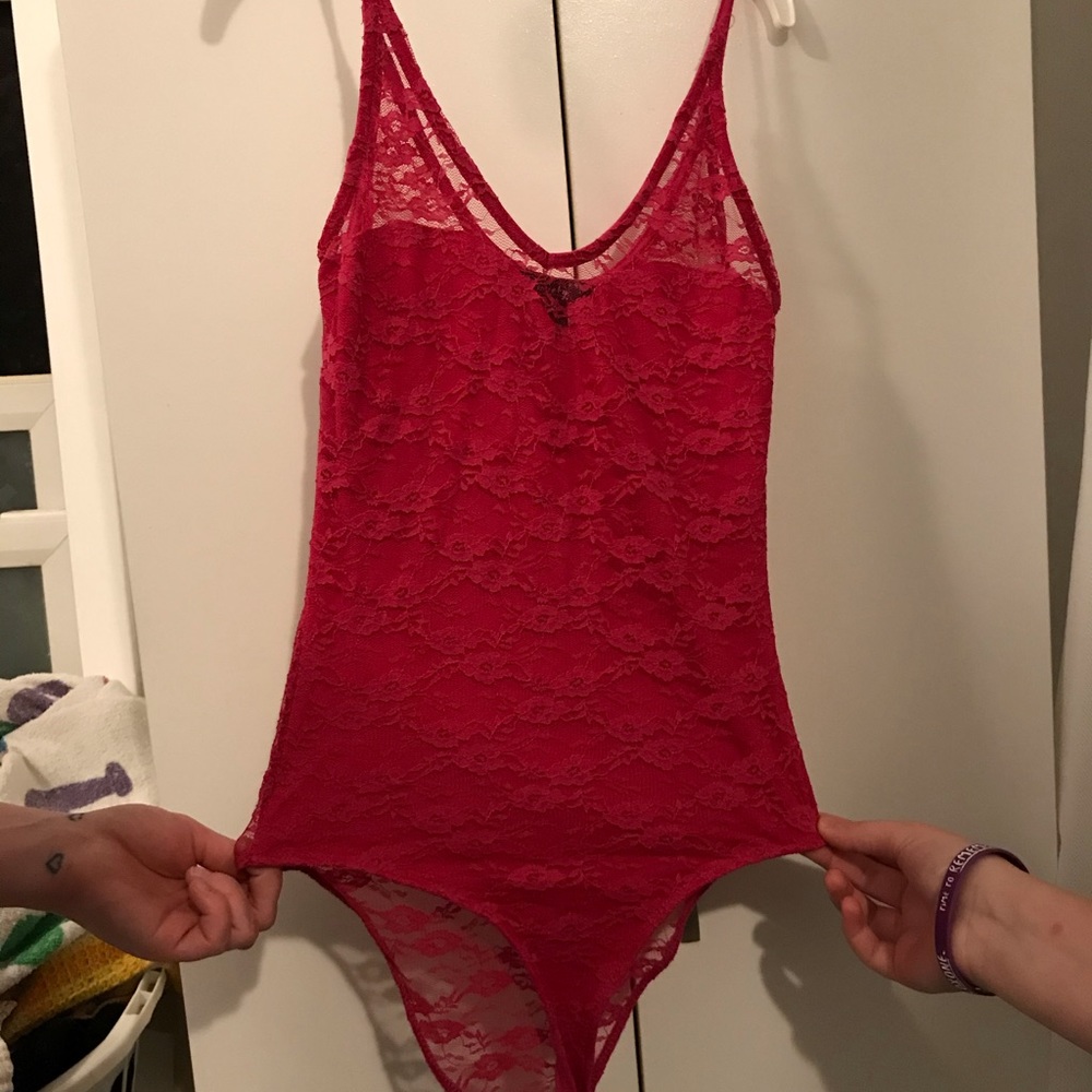 Pink lace body suite